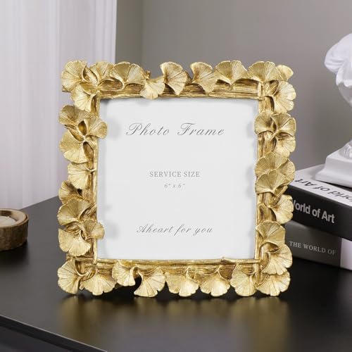Cuspin 6x6 Picture Frame Gold Vintage Square Resin Photo Frame(Ginkgo Leaf) - Image 2
