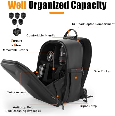 Cwatcun 2 in1 Camera Sling Bag, Camera Backpack Waterproof Leather Coating Shockproof Hardshell Camera Bag with Tripod Strap, Camera Case for Canon Nikon Sony Fuji DSLR SLR Mirrorless Camera & Lenses - Image 4