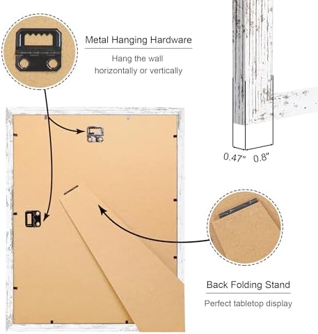 11x14 Picture Frame Set of 2, 11 x 14 Wood Photo Frames with Mat for 8x10, Rustic Natural Wooden Frame with Real Glass Cover for Wall and Tabletop Display,Distressed White - Image 4