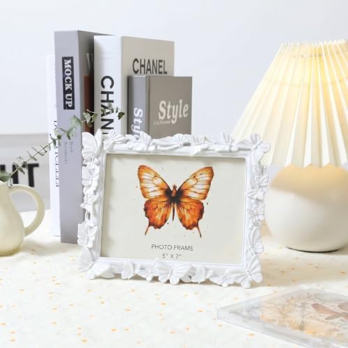 White 5x7 Vintage Picture Frames Golden Butterfly Elegant Retro European Design, Antique Photo Frame for Wall Hanging and Tabletop Display, Retro Design Home Decor - Image 4