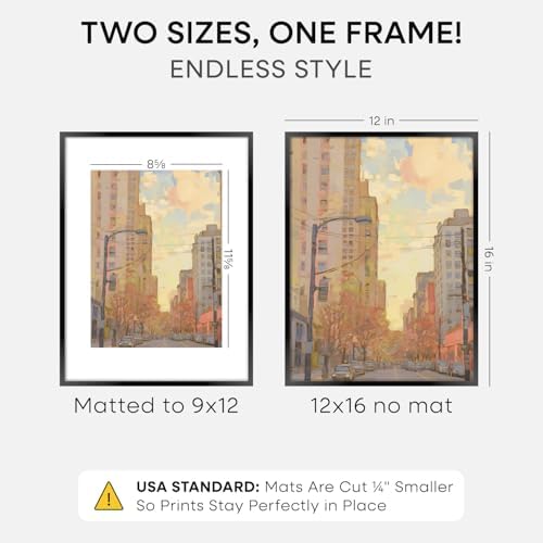 Homeforia 12x16 Black Picture Frame, High-End Metal, 9x12 Mat, Glass - Image 2
