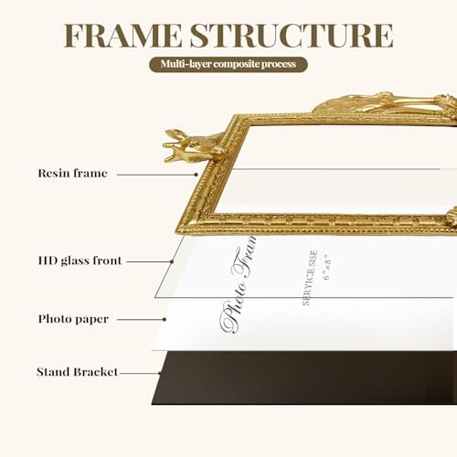 Cuspin 6x8 Picture Frame Gold Vintage Giraffe Ornate Resin Frame - Image 5