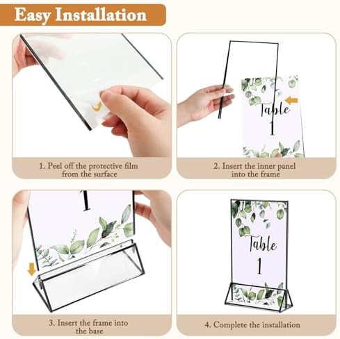 Floroom 6 Pack 5x7 Inch Clear Acrylic Sign Holders, Double-Sided Black Display Stand Picture Frames for Table Numbers, Menus, Flyers, Weddings, and Offices - Image 3