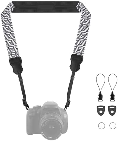 FIEIL Neck Strap Silicone Camera Straps - Padded Camera Strap, 1.5" Wide Adjustable Neck Strap - Compatible with Canon, Nikon, Sony, and More DSLR and Mirrorless Cameras (Black and White Stripes) by FIEIL