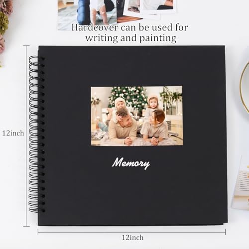 RECUTMS 12x12 Inch Large Scrapbook Album 60 Page Kraft DIY Photo Book Black - Image 3