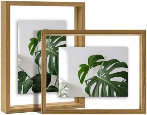 Egofine 8x10 Floating Frames Set of 2, Double Plexiglass Picture Frame, Made of Solid Wood Display Any Size Photo up to 8x10, Wall Mount or Tabletop Standing, Carbonized by Egofine