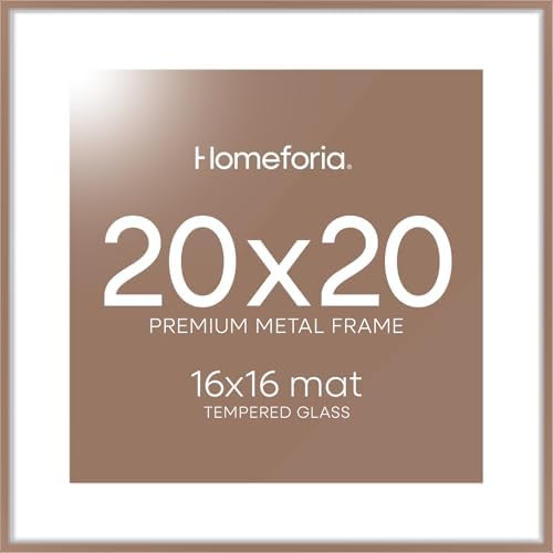 Homeforia 20x20 Mocha Picture Frame, High-End Metal, 16x16 Mat, Glass by Homeforia