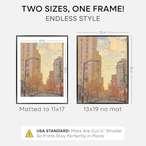 Homeforia 13x19 Black Picture Frame, High-End Metal, 11x17 Mat, Glass - Image 2
