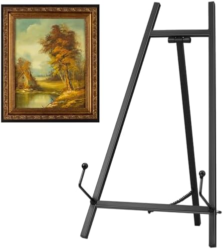 Leinuosen 1 Pcs Metal Easel Stand 16.5" H x 8.7" W x 4.3" D Table Top Easel Stand for Display Tripod Art Picture Mirror Modern Plate Holder for Display Book Photo Wedding Sign (Black) by Leinuosen
