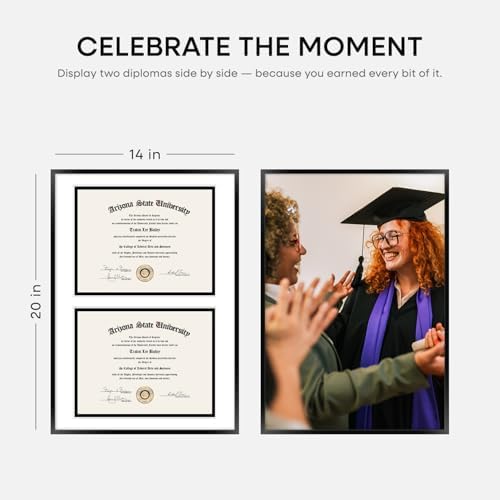 Homeforia 14x20 Black Diploma Frame, High-End Metal, 8.5x11 Mat, Glass - Image 6