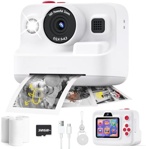 Dylanto Instant Print Camera for Kids,2.4 Inch Screen Kids Instant Cameras, Christmas Birthday Gifts for Girls Age 3-12, Portable Toddler Toy for 3 4 5 6 7 8 9 10 Year Old Girls Boys White by Dylanto