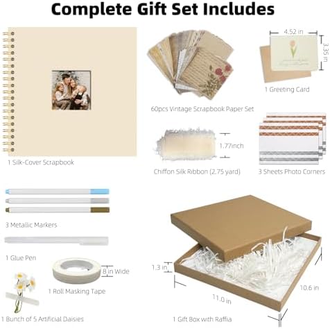 Vienrose Scrapbook Album Gift Set, 8x8 Inch, 40 White Pages, Off White - Image 5