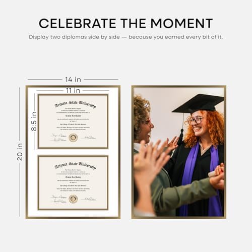 Homeforia 14x20 Bronze Diploma Frame, High-End Metal, 8.5x11 Mat, Glass - Image 2