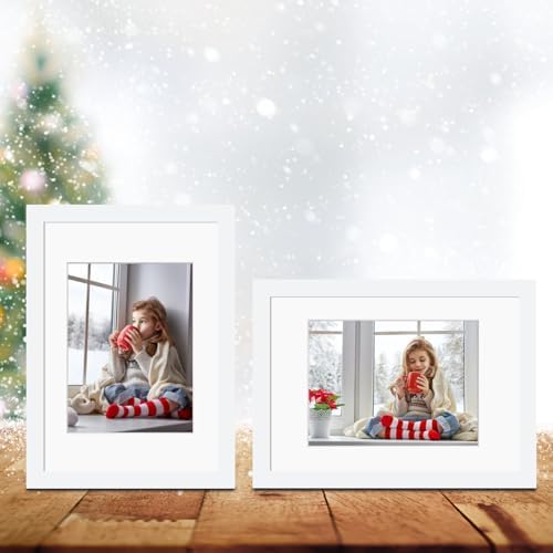 Egofine A4 Picture Frames Set of 4, Made of Solid Wood Covered by Plexiglass 5x7 and 6x8 with Mat or A4 whitout Mat, for Table Top Display and Wall Mounting Photo Frame White - Image 7