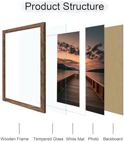 14x20 Poster Frame Set of 2, 14 x 20 Wood Picture Frames with Mat for 12x18, Wooden Photo Frame with Tempered Glass Cover for Wall Mounting Display,Rustic Brown - Image 3