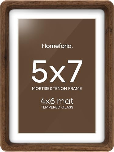 Homeforia 5x7 Mortise&Tenon Walnut Picture Frame, 4x6 Mat, Glass by Homeforia