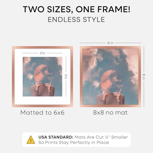 Homeforia 8x8 Rose Picture Frame, High-End Metal, 6x6 Mat, Glass - Image 2