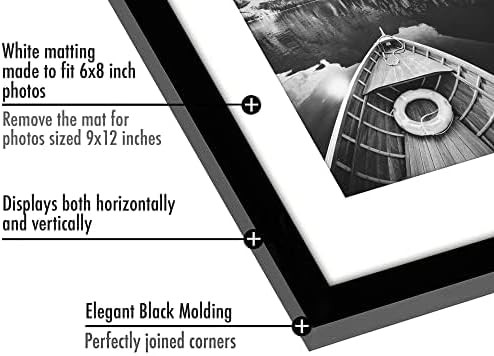 Americanflat 9x12 Picture Frame 5-Pack - Matted to 6x8 - Black - Image 3