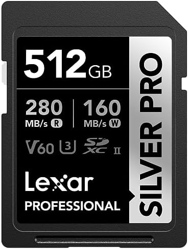 Lexar 512GB Silver PRO SD Memory Card, 280MB/s Read, 4K, V60, U3, UHS-II by Lexar