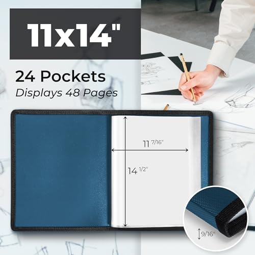 Dunwell 11x14 Art Portfolio Binder, 24-Sleeve, Mounting Paper, Blue - Image 2