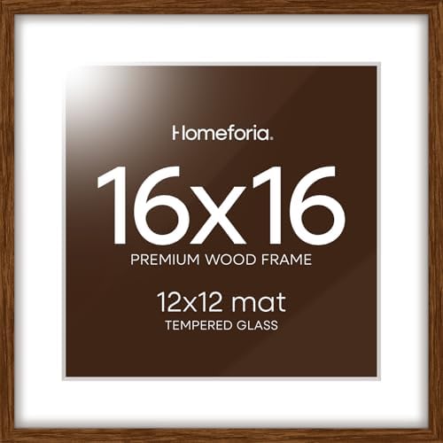 Homeforia 16x16 Brown Oak Picture Frame, High-End Wood, 12x12 Mat, Glass by Homeforia