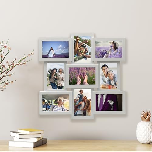 MELANNCO 18 x 18 Inch 9 Opening Photo Collage Frame, Displays Four 4x6 and Five 6x4 Inch Photos, White - Image 3