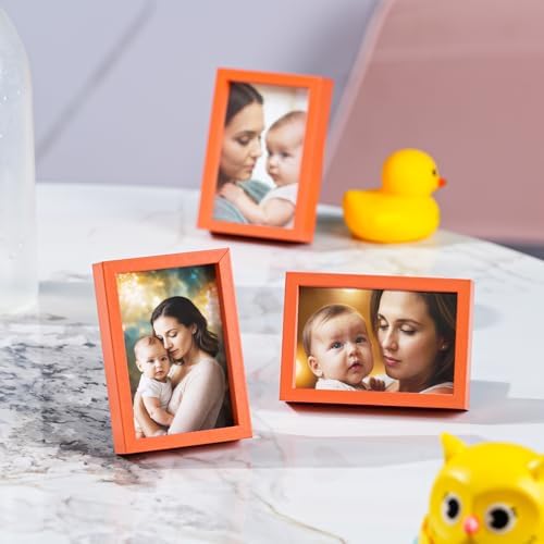 Small Picture Frame 2x3 6 Pack, Magnetic Photo Frames for Fridge and Tabletop Desk Decor, Cute Wallet Size Colored Picture Frames for School Locker, Family Baby Photo, Orange - Image 5