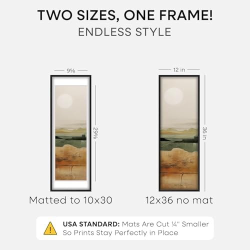Homeforia 12x36 Black Oak Picture Frame, High-End Wood, 10x30 Mat, Glass - Image 2