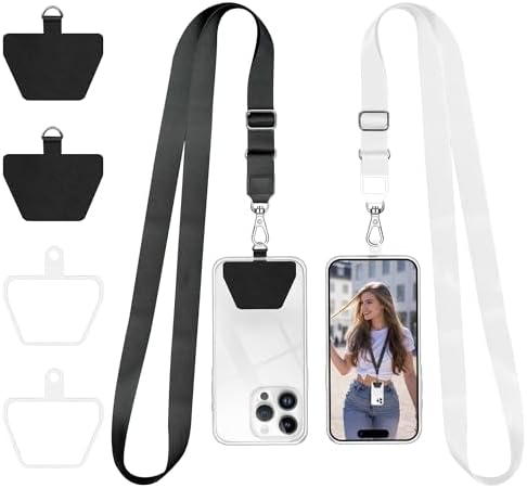 Doormoon Phone Lanyard, Universal Adjustable Neck Strap for Phone Case Keys ID Badges Cell Phone Lanyard Compatible with iPhone, Samsung, Most Smartphones, 2 Pack, Black White by Doormoon