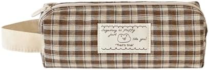 Monolike Unmatched Friends Fabric Check Block Pencil Case, Vintage brown - Aesthetic Gingham Pastel Desk Organizer, Soft Padded Makeup Brush Case, Trendy Minimalist Stationery Pouch by Onlythingsilike