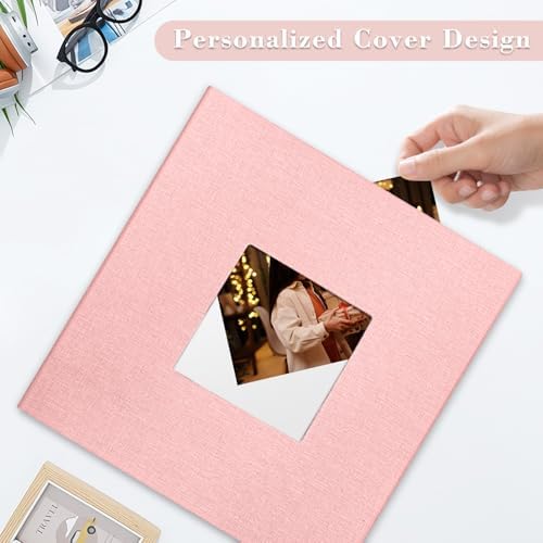 Large Photo Album Self Adhesive with Picture Display Window, DIY Scrapbook Album for 4x6 8x10 Pictures, 40 Pages Light Pink Linen Cover Memory Book with Scraper and Metallic Pen - Image 2