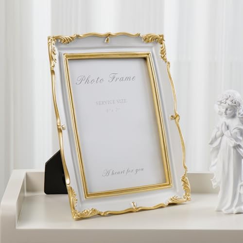 Cuspin 5x7 White and Gold Picture Frame Vintage Ornate Resin Frame - Image 7