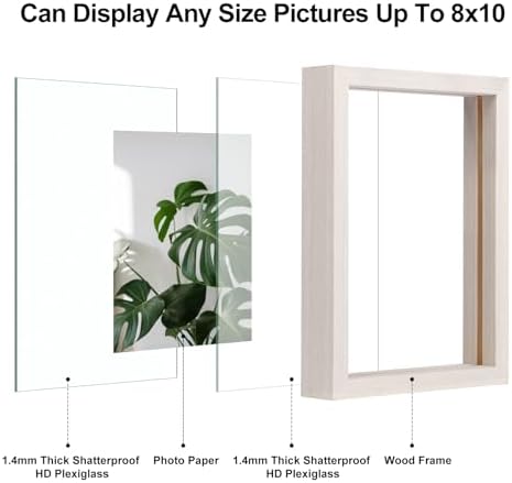 Egofine 8x10 Floating Frames Set of 2, Double Plexiglass Picture Frame, Made of Solid Wood Display Any Size Photo up to 8x10, Wall Mount or Tabletop Standing, Beige - Image 3