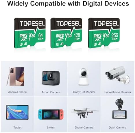 TOPESEL 64GB Micro SD Card 5 Pack, microSDXC UHS-I High Speed TF Card with Adapter, 90MB/s, C10, U3, A1, V30, 4K Recording Memory Card(64GB 5Pack) - Image 5