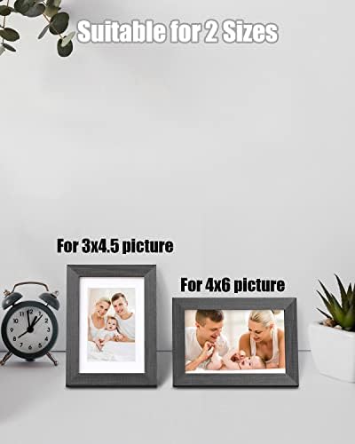 Egofine 4x6 Picture Frames Set of 4, Made of Solid Wood Covered by Plexiglass 3x4.5 and 3.5x5 with Mat or 4x6 without Mat, for Table Top Display and Wall Mounting Photo Frame, Rustic Black - Image 5