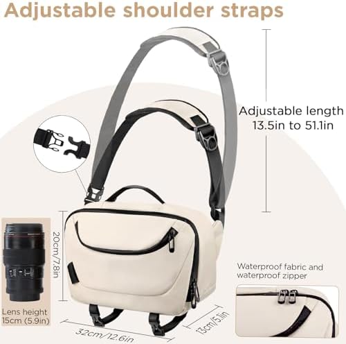 TAAOKA Camera Sling Bag,Waterproof Camera Case with Tripod Holder,Lightweight DSLR/SLR/Mirrorless Camera Bags Crossbody for photographers-Beige - Image 3