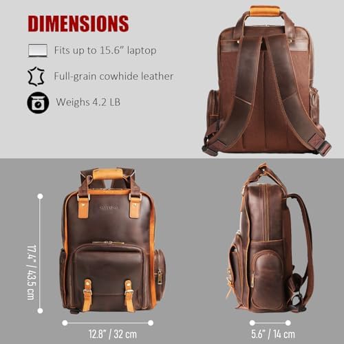 STAR VISTA Bernini Vintage Full Grain Leather Camera Backpack for DSLR/SLR, Camera Case for Photographers, with Tripod Holder, Fits 15.6" Laptop, Casual Outdoor Rucksack, YKK Zippers - Image 6