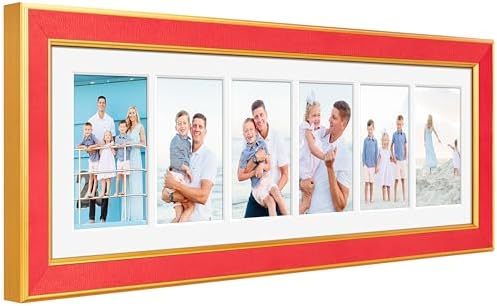 Suede 8x26 Picture Frame Display 6 Opening 4x6 Picture Frames Collage Wall Decor with Mat,Multi Photo Frame for Plexiglass,Wall Decor,1Pack,Red by AnoziebyProductsunder