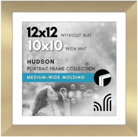 Americanflat 12x12 Picture Frame - Matted to 10x10 - Engineered Wood - Gold by Americanflat