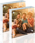 Egofine 4x4 Acrylic Frames 2 Pack, 20mm Thicker Frameless Clear Picture Frames, Double Sided Magnetic Picture Frames, Free Standing Desktop Display by Egofine