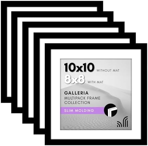 Americanflat 10x10 Picture Frame 5-Pack - Matted to 8x8 - Black by Americanflat