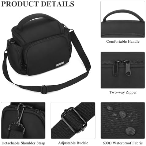 G-raphy Camera Bag Case Small Camera Sling Bags Camera Photography Accessories for DSLR SLR Mirrorless with Removal Straps Black - Image 5