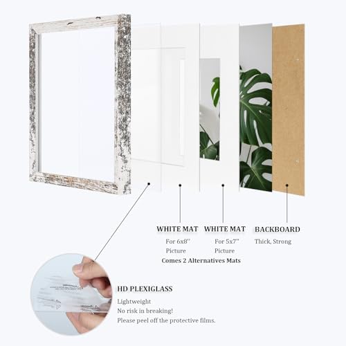 Egofine 9x12 Picture Frames Set of 4, Made of Solid Wood Covered by Plexiglass 5x7 and 6x8 with Mat or 9x12 without Mat, for Table Top Display and Wall Mounting Photo Frame, Rustic White - Image 4