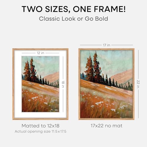 Homeforia 17x22 Natural Oak Picture Frame, High-End Wood, 12x18 Mat, Glass - Image 2