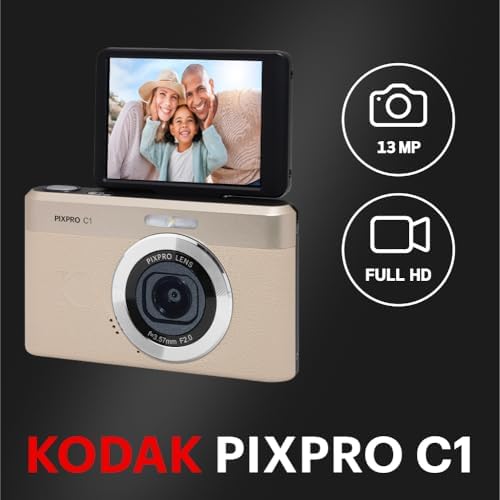 KODAK PIXPRO C1 13MP Compact Digital Camera, 26mm Fixed Lens, Tan - Image 2