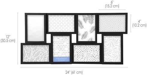 MELANNCO 8-Opening Collage Picture Frame for Wall, Holds Eight 4x6 Photos, Black Plastic, Horizontal or Vertical Hanging, 23.5 x 11.5 Inches - Image 2