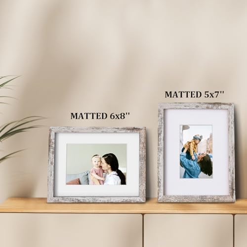 Egofine 9x12 Picture Frames Set of 4, Made of Solid Wood Covered by Plexiglass 5x7 and 6x8 with Mat or 9x12 without Mat, for Table Top Display and Wall Mounting Photo Frame, Rustic White - Image 5