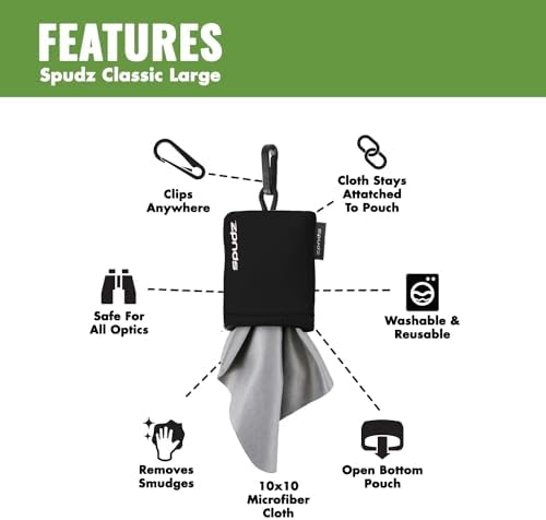 SPUDZ Classic Microfiber Lens Cleaner – Clip-On Pouch, Washable – for Binoculars, Scopes, Glasses, Screens | Classic | Red, 10 x 10 Inch - Image 3