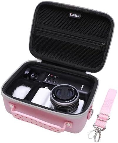 Camera Case Compatible with Sony Alpha ZV-E10 / ZV-1F / ZV-1 / ZV-1 II Vlog Camera with Shoulder Strap by LTGEM, Fits Vlogger Accessory Kit Tripod and Microphone, Pink+Black by LTGEM