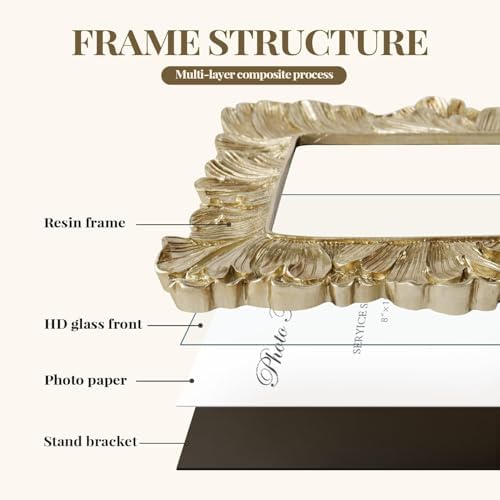 Cuspin 8x10 Picture Frame Vintage Gold Palm Leaf Textured Resin Frames - Image 6